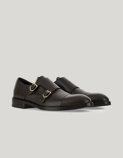 Canali Chaussures Monkstrap, Montage Bologna En Cuir De Veau Tamponné, Semelle En Cuir Et Demi Semelle En C In Black