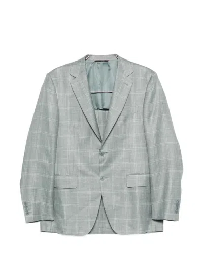 Canali Check Button Blazer In Gray