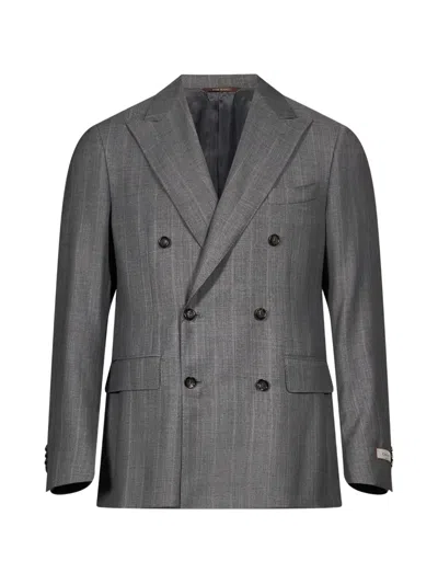 Canali Check Double-breasted Suit In Gray