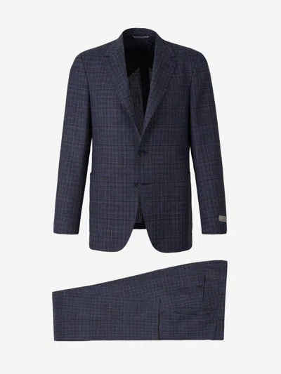 Canali Check Motif Suit In Blue
