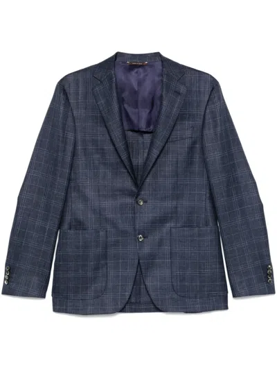 Canali Check-pattern Blazer In Blue