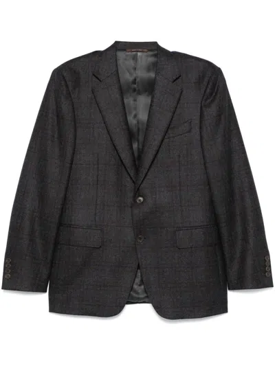 Canali Check-pattern Blazer In Blue