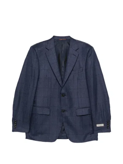 Canali Check Pattern Blazer In Blue