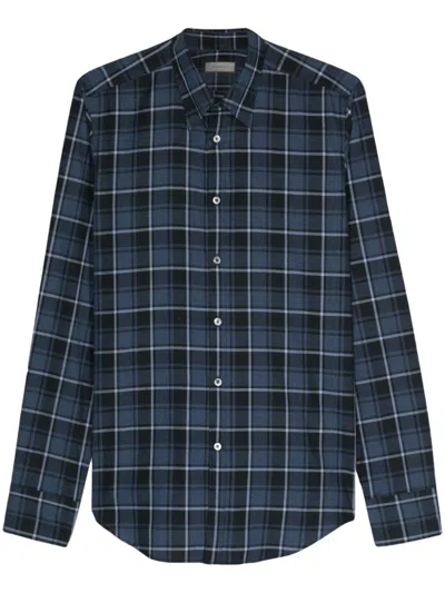 Canali Check-pattern Cotton Shirt In Black