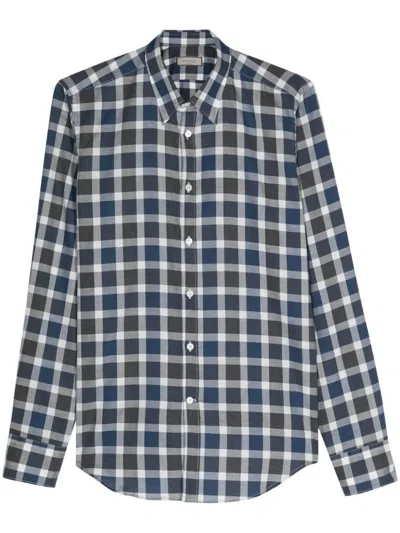 Canali Check-pattern Cotton Shirt In 绿色