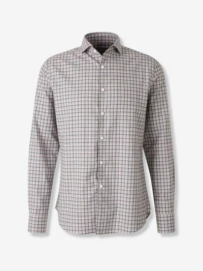 Canali Check Pattern Shirt In Brown