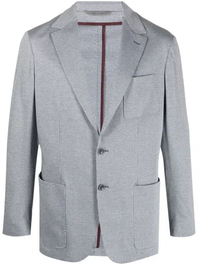 Canali Check-pattern Single-breasted Blazer In Blue