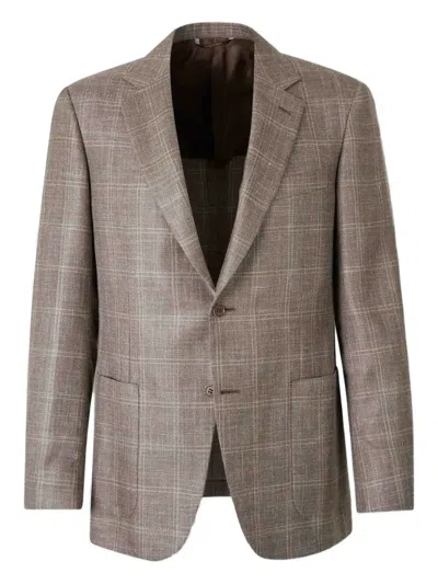 Canali Check-pattern Single-breasted Blazer In Brown