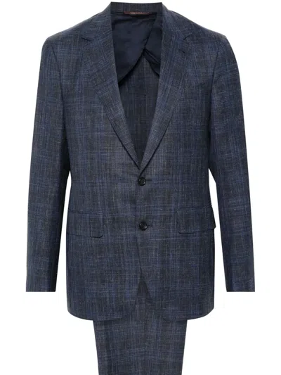 Canali Check-pattern Single-breasted Suit In Blue