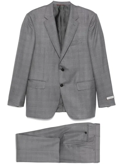 Canali Check-pattern Suit In Grey