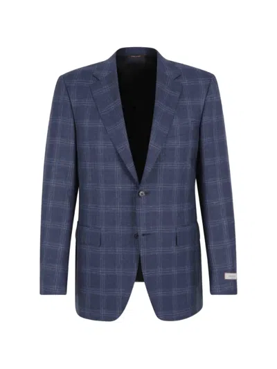 Canali Check Single-breasted Blazer In Blue