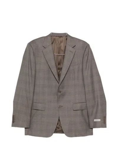 Canali Check Two-button Blazer In Brown