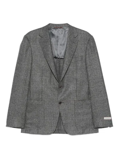 Canali Check Wool Blazer In Gray