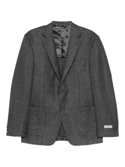 Canali Check Wool Blazer In Gray