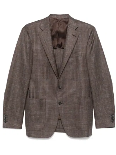 Canali Checked Blazer In Brown
