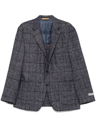 Canali Checked Blazer In Blue