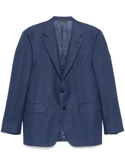 Canali Checked Blazer In Blue