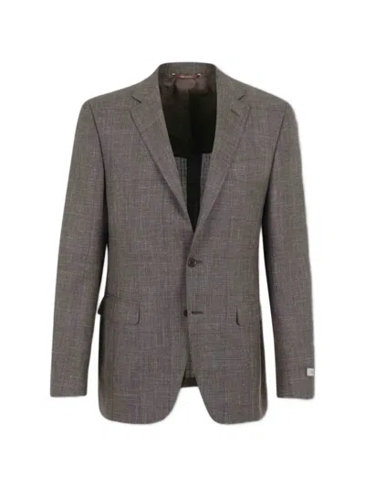 Canali Checked Button Suit In Brown