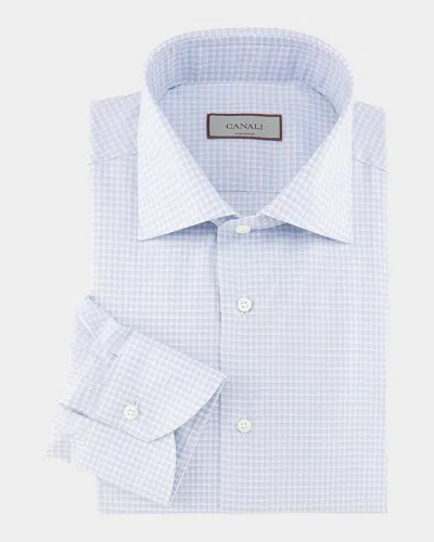 Canali Checked Cotton Dress Shirt In Blue
