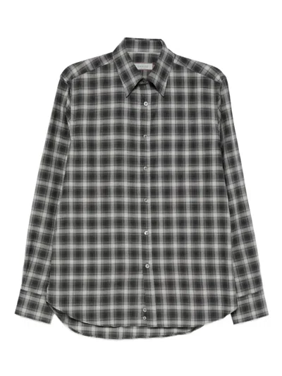 Canali Checked Cotton Shirt In Gray