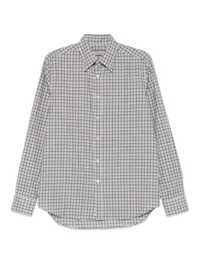 Canali Checked Cotton Shirt In Gray