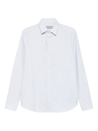 Canali Checked Cotton Shirt In White