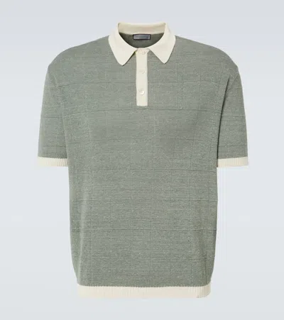 Canali Checked Linen And Silk Polo Shirt In 820