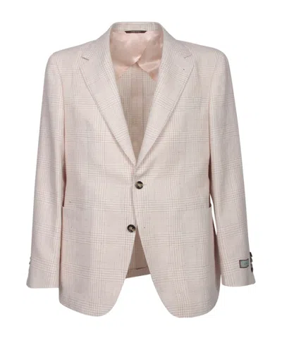 CANALI CHECKED LINEN-BLEND BLAZER
