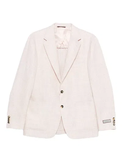 Canali Checked Linen-blend Blazer In Neutral