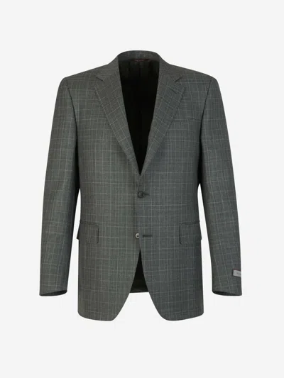 Canali Checked Motif Blazer In Gray