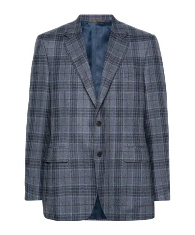 Canali Checked Single-breasted Blazer In Blue