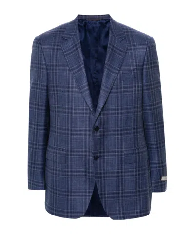 Canali Checked Single-breasted Blazer In Blue