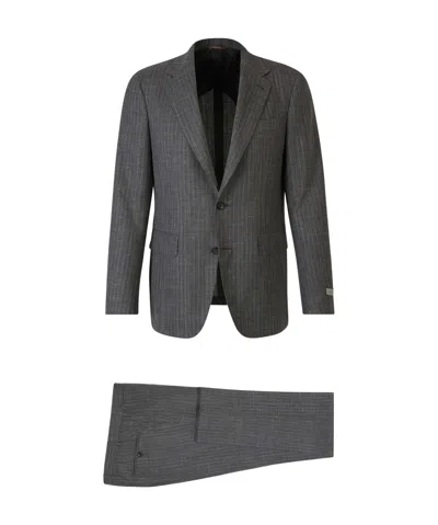 Canali Checked Single-breasted Suit In Black