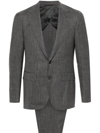 Canali Checked Single-breasted Suit In Grey