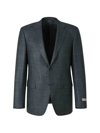Canali Checked Single-breasted Jacket In Gray