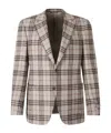 Canali Checked Wool Blazer In Nude