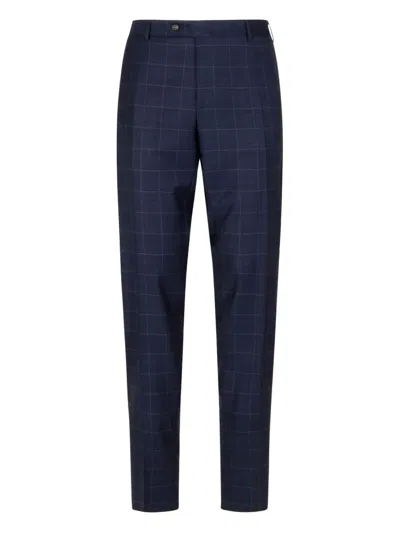 Canali Checked Tailored Trousers In Blue
