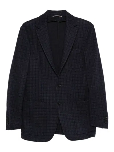 Canali Checked Two-button Blazer In Blue
