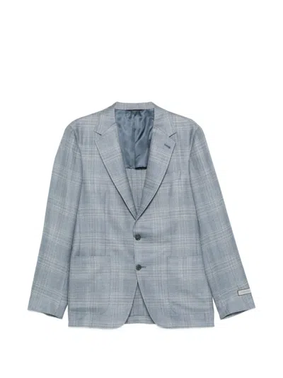 Canali Checked Two-button Blazer In Blue