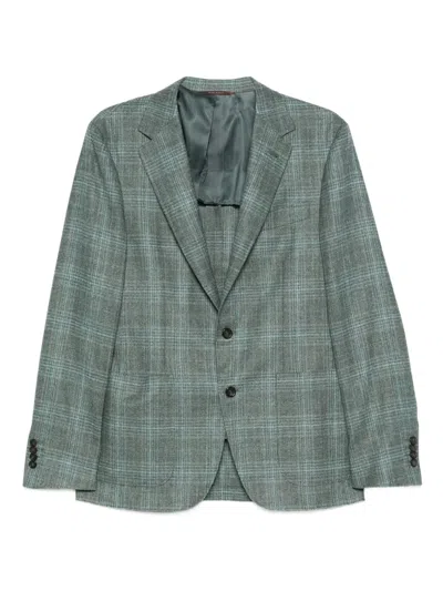 Canali Checked Wool Blazer In Blue