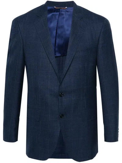 Canali Checked Wool Blazer In Blue