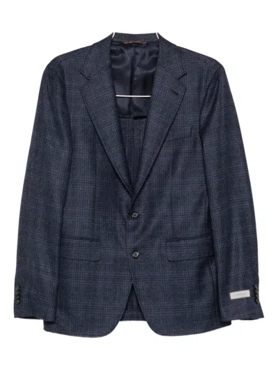 Canali Checked Wool Jacket In Blue