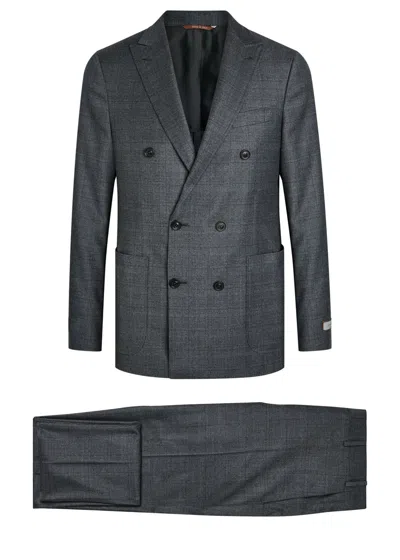 Canali Checked Wool Suit In Gray