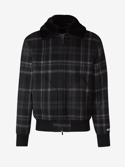 Canali Checkered Bomber Jacket In Black