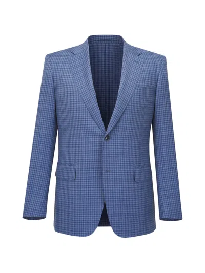 Canali Checkered Button Jacket In Blue