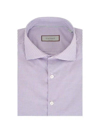 Canali Checkered Woven Shirt In Purple