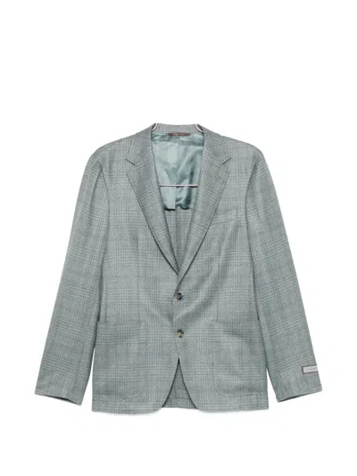 Canali Check-pattern Blazer In Blue