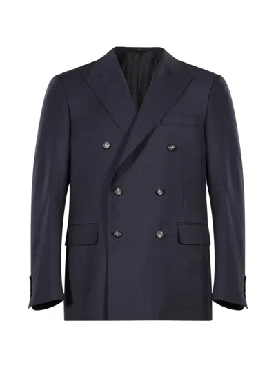 Canali Check-pattern Double-breasted Suit In Black