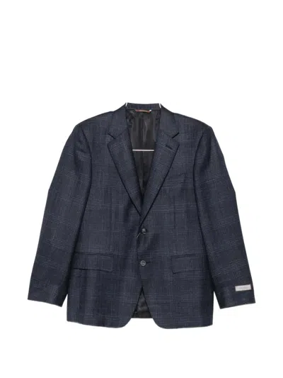 Canali Check-pattern Notched-lapel Blazer In Blue