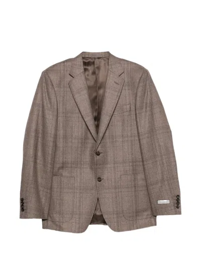 Canali Check-pattern Notched-lapels Blazer In Neutral